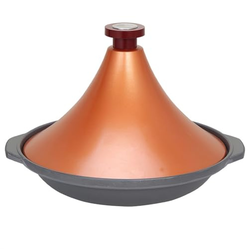 HAJHI Style Japonais Plat Tajine Alliage D'aluminium Marmite à Soupe pour Cuisson à Feu Vif Céramique Tajine Marocain Gaz avec Couvercle Poignée Ragoût(24cm)