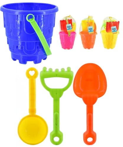 Electoys Sand Castle Bucket 4CM | 4Pcs Round Castle Bucket and Spade Set for Kids | Summer Beach Sandcastle Toys Small Buckets and Spades for Kids Sand Buckets and Spade Set | Assorted Colours
