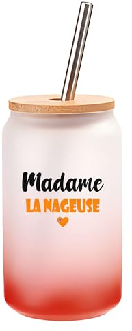 Verre à Cocktail Madame la nageuse | Cocktail Glass| Idée Verre à Cocktail Cadeau Anniversaire Fête Original Détente Travail Départ Collègue Summer Noël. (Orange)