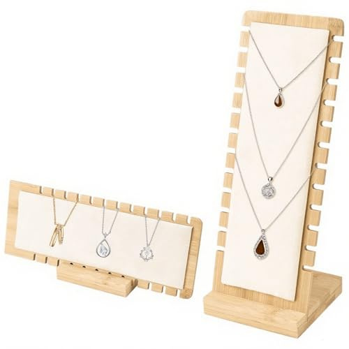 QYRDBGY 2 Stück Halskette Schmuckständer, 12 Steckplätze Kettenständer Schmuck Vertikaler Halskettenständer Bambus Holz Jewelry Stand Schmuckaufbewahrung für Halskette Anhänger Armband
