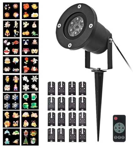 Proyector de luces, Proyector de copos de nieve de Navidad, luces impermeables, 16 tarjetas de película, proyección de luz de hadas, decoración de Año Nuevo, Navidad y Halloween para Exterior Jardin I