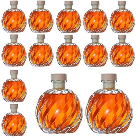 Bafnsiji 20 pièces de Bouteilles en Verre de 250 ML avec des couvercles en liège, Bouteilles vides avec Bouchon en liège,Bouteilles en Verre décoratives, Grands Pots en Verre clairs décoratifs