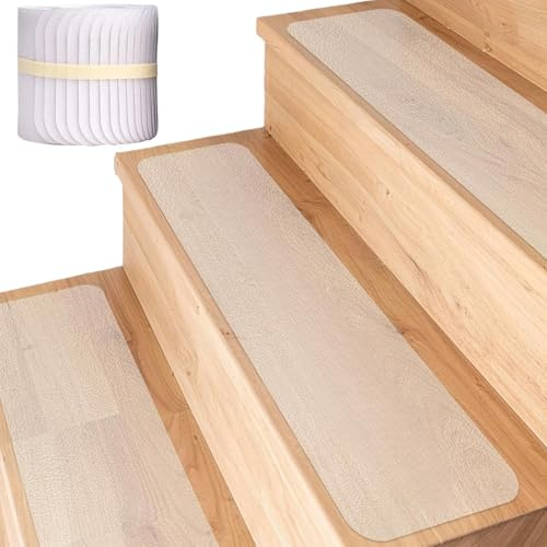 AXVRAV 18 Stück Treppenstufen Matten Transparent 10 x 60 cm, Wasserdicht Antirutschmatte Stufenmatten Selbstklebend, Anti Rutsch Treppen Streifen rutschfeste Klebeband für Holzstufen und Böden