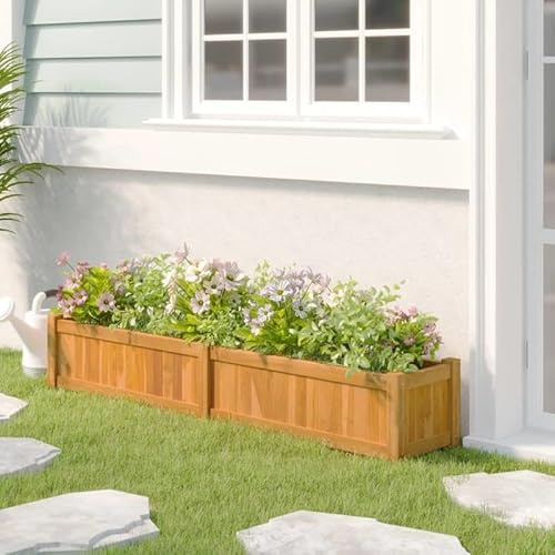 Upphöjd bädd av massivt teak 150 x 30 x 25 cm – trädgårdsskötsel med vattenbaserad lasyr – hållbar och miljövänlig för trädgården