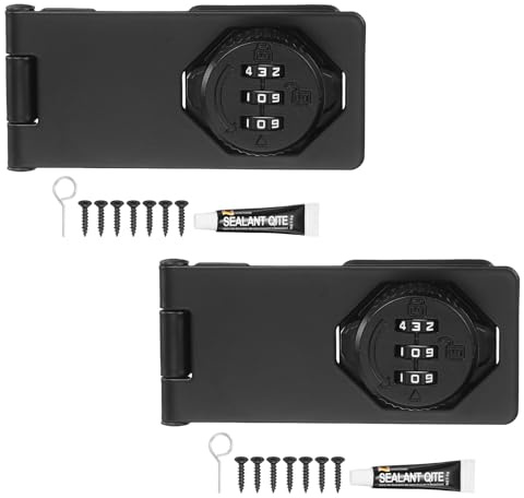 PATIKIL Password Rotary Hasp Locks (5, Black) (2Pcs), Keyless 3-Digit Cabinet Locks with Combination Security Slide Latch, Suit for- Door/Closet/Barn/Bathroom/Outdoor/Garden