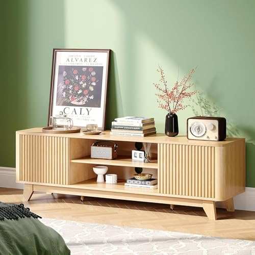 Bonnlo TV-Schrank Holz,Lowboard mit 2 Toren &2 Regale,TV Bank 149 * 38 * 46cm,Fernsehschrank für Wohnzimmer, Schlafzimmer und Arbeitszimmer,Eiche
