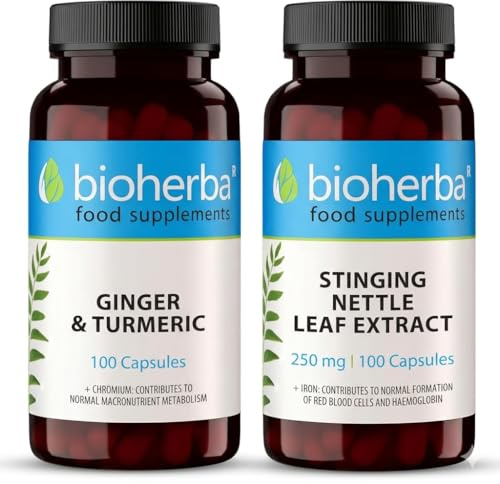 Curcuma & Ortie Complex – 100 Gélules avec Gingembre, Chrome et Fer | Complément végétal à base de curcumine et extrait d’ortie par BIOHERBA