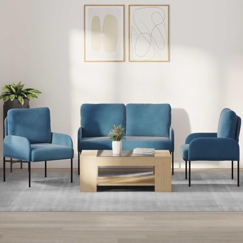 Kaloriko Sofagarnitur 3-teilig mit Kissen Blau 115 x 56 x 80 cm Sperrholz modernes Sofa Couch Wohnzimmer Zweisitzer Dreisitzer gemütlich platzsparend Relaxfunktion