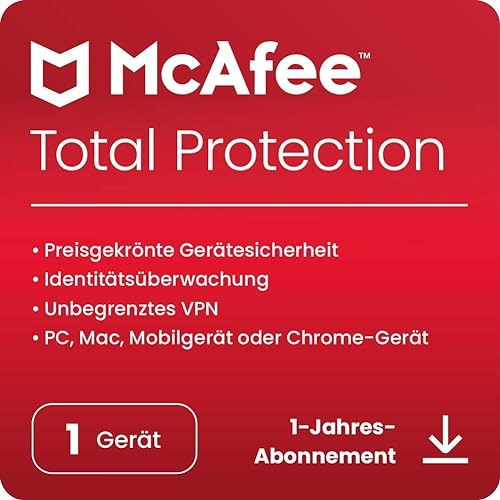 McAfee Total Protection (1 Geräte) 2025 | 12 Monate|Secure VPN, Sicherheitssoftware mit Virenschutz, Kennwort-Manager, Identitätsüberwachung | Digitaler download