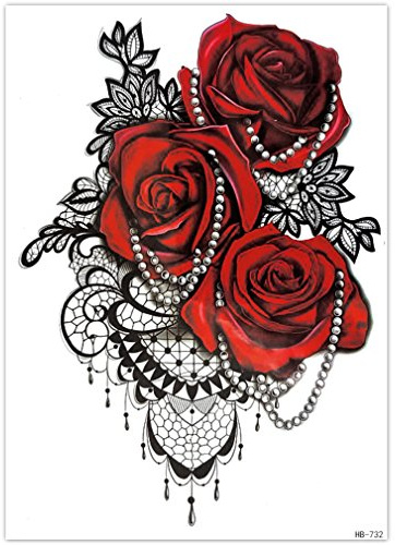EROSPA® Tattoo-Bogen temporär - Aufkleber Rosenblüten/Perlenkette - 15 x 21 cm