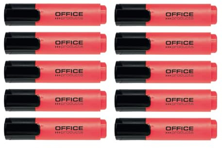 OFFICER PRODUCTS Textmarker 10er Pack - Rot/Highlighter Textliner Die Ungiftige Tinte, Keilspitze Leuchtfarben Hohe Qualität/Strichstärke 2-5mm