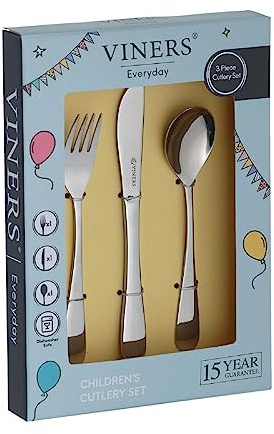 Viners Everyday Kids Cutlery Set | Stainless Steel | Set of 3 Pieces | Knife + Fork + Spoon | Dishwasher Safe