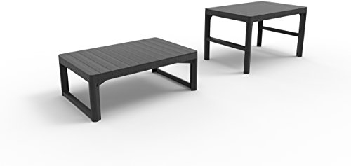 Koll Living Gartentisch, Graphit - höhenverstellbar als Esstisch oder Loungetisch - ansprechende Rattanoptik mit Rezolith-Tischplatte in Holzoptik