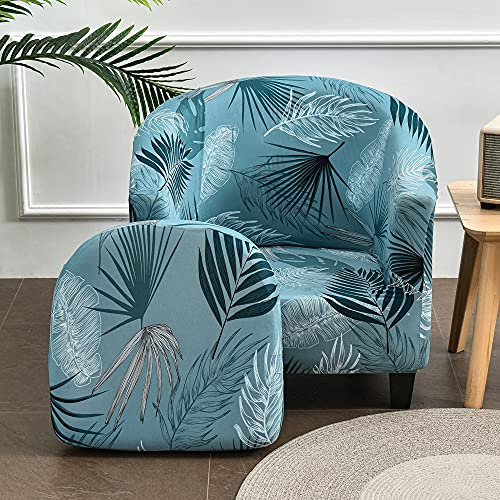 Highdi 2 Stück Sesselschoner Sesselüberwurf mit Elastisch Stretch Husse, Club Chair Schonbezug Sofabezug mit hoher Dehnung Sessel für Loungesessel Cocktailsessel - Blattdruck (Eisblau)