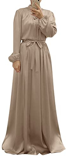 OBEEII Muslimisches Gebetskleid für Damen Elegant Cocktail Maxikleid - Muslim Kaftan Damen Ärmel des Bischofs Kleid Gebetskleidung für Frauen Sekt S