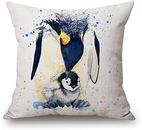 Solekla Dekorativer Kissenbezug, Aquarell-Pinguin, Mutter und Baby, Baumwoll-Leinen, Überwurf-Kissenbezug, Heimdekoration, Sofa, dekoratives Kissen, 45,7 x 45,7 cm