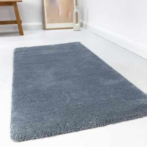 Wecon Home Kuschelig weicher Esprit Hochflor Teppich, bestens geeignet fürs Wohnzimmer, Schlafzimmer und Kinderzimmer RELAXX (70 x 140 cm, blau grau)