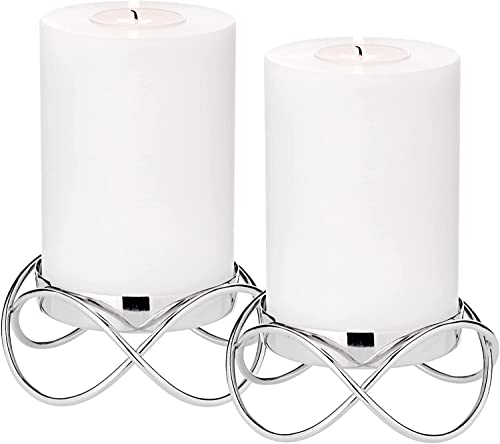 EDZARD 2er Set Kerzenhalter Bastia (Durchmesser 13 cm, Höhe 4,5 cm) Edelstahl vernickelt, für Kerzen mit einem Durchmesser von 8 cm