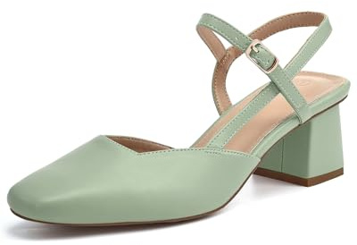 Rilista Women's Slingback Chunky Low Heels Closed Square Toe Heel Wedding Party Dress Pumps Shoes