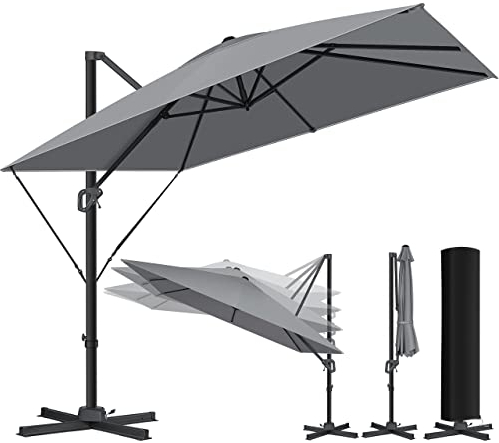 KESSER® Sonnenschirm Ampelschirm SUN XL 300 x 300 cm Inkl. Abdeckung +Windsicherung Drehbar Neigbar Kippbar Marktschirm Groß 360° Rotation, Gartenschirm mit Kurbel Sonnenschutz UV50+, Anthrazit