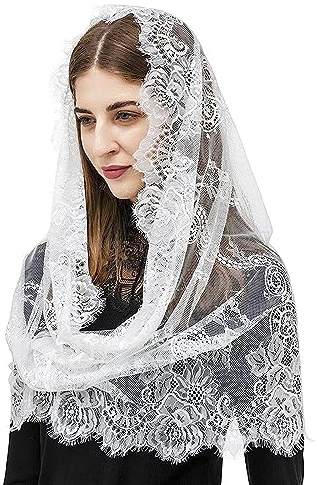 NICEYEA Vintage Muslim Schleier Katholische Kirche Kapelle Schleier Kopfbedeckung Wickelschal Massenkopf Spitze Schleier Katholisch Schal Stola Kopftuch Latin Masse Mantilla Schleier Schal Bandana