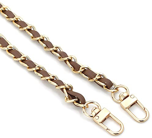 Duories Taschenkette 120cm,Tasche Schultergurt Kette Accessoires Tasche mit Metallband Diagonal Durch die Lederkette,Ersatzzubehör für Handtaschen,Umhängetaschen,Geldbörsen,Hellgoldene Kette (braun)