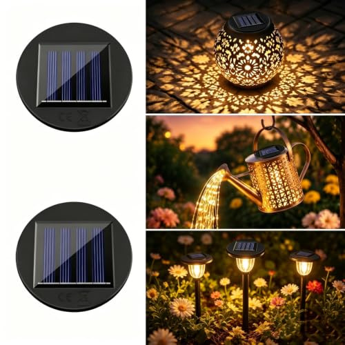 2 Stück Solarleuchten Ersatzteile 8cm, LED Warmweiß für Garten, Balkon | Wasserdicht Solarleuchten Ersatz Top für Gartenleuchten, Solar Gießkanne Lampe, Solarlaterne, LED Solarpanel Ersatz