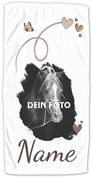 GRAZDesign Personalisiertes Handtuch Pferd mit Namen & Eigenes Foto | Badetuch, Badehandtuch Kinder 140x70cm | Duschtuch Strandtuch Pferde Mädchen Fotogeschenke