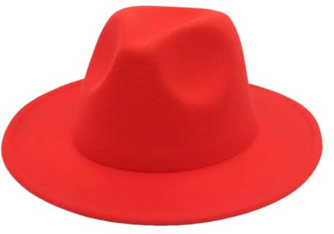 Hgvcfcv Herrenhut Filzhut mit Gürtel, Vintage-Trilby-Kappen, Wolle, Fedora, warm, Jazz-Hut, Panaman-Hut, Orange/Rot, L(58-60cm)