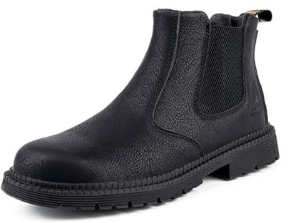 Webrosistol Stivali Antinfortunistica Uomo Donna Pelle Artificiale Scarpe da Lavoro con Punta in Acciaio Protettive Calzature Chelsea