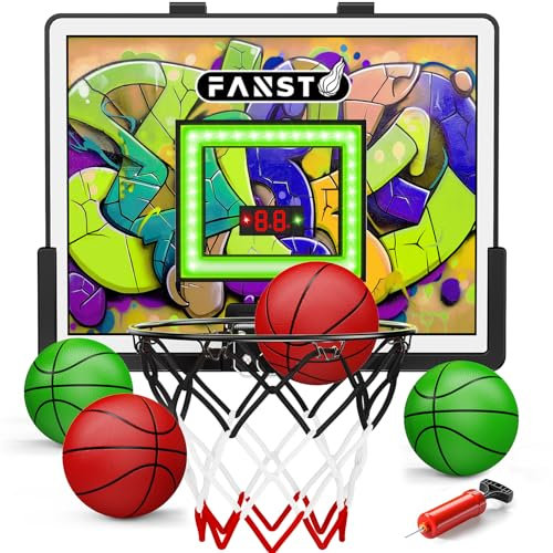 Basketball Hoop Set with Ball and Pump for Hanging Over The House, Mini Basketball Hoop Over The Door, Anti Bump Backboard and Mute Switch, Door Space Basketball Toy, Gift for 5-12 Old Boys
