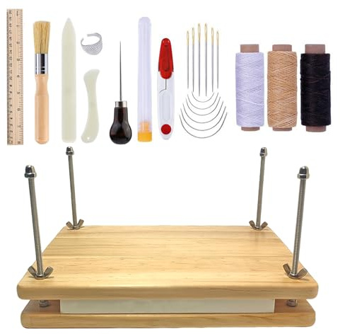 selliner Buchpresse aus Holz,Buchbinder Set, 20X30CM Buchbinden Werkzeuge,Buchbinder Zubehör mit Holzbinder Presse Buchcover Buchbrett Knochen Ordner Papier Awl für DIY Buchbinder Handwerk