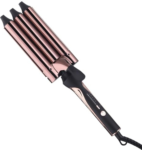 Rozamor 3 Barrel Curling Iron Hair Crimper for Beach Waves, 1” Titanium Hair Waver with 5 Heat Settings, Dual Voltage Crimper for All Hair Types, Fast Heating Triple Barrel Curling Wand - Black