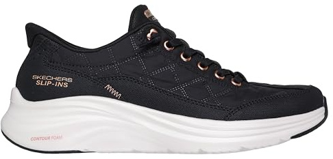 Skechers Women's Contour Foam Golden Hour Sneaker, Black Mesh/Duraleather/Leather/Rose Gold Trim, 4 UK