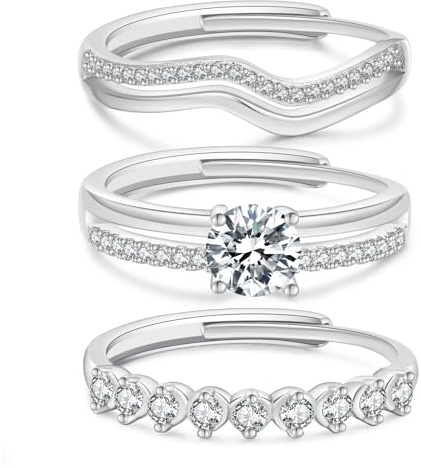 Senteria Ensemble de 3 bagues en argent pour femme avec zircon cubique, plaquées or, bagues de doigt, bagues de pouce, bagues de fiançailles, alliances, bijoux argent