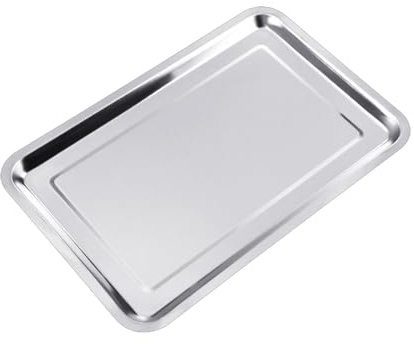 Edelstahl Backblech,Edelstahl Ofenblech Kuchenblech,Rechteckige Fettpfanne Backofen Tablett zum Bäcken & Servieren - Ungiftig ＆Gesund, Leicht zu Reinigen＆Spülmaschinenfest (Silver, 45x35x2cm)
