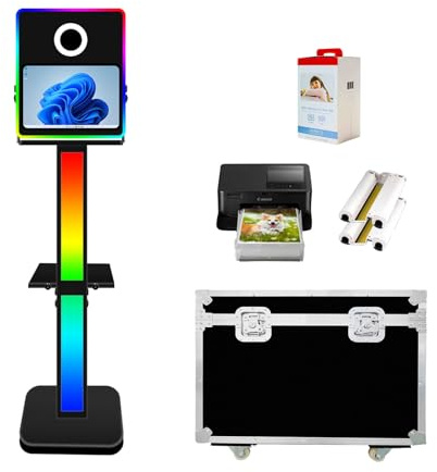 VANYA 15,6 Zoll Touchscreen DSLR Photobooth Maschine, Drucker Selfie Spiegel Photo Booth, Mit RGB Licht, Mit Flightcase, Für Partys, Hochzeiten (Black, Photo Booth with Printer)