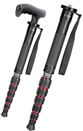 Andoer Monopode portable en fibre de carbone pour appareil photo de 155,3 cm, capacité de charge de 10 kg, hauteur réglable en 6 sections avec tête de bâton d'escalade amovible