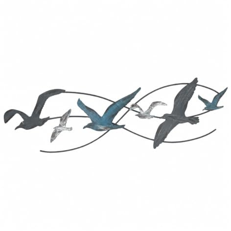 Maritimes Wandobjekt aus Metall – Möwenschwarm, türkis, weiß, dunkelgrau | ca. 60 x 17 x 2 cm – Zeitlose Wohndekoration zum Aufhängen in allen Räumen – Geschenkidee für Küstenfans – Seaside No.64