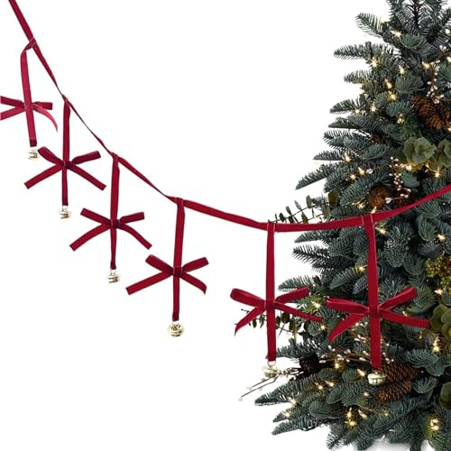 Genérico 2 M Guirnalda De Lazos para Arbol Navidad, Decoracion Navidad, Cinta Navideñas Lazos Rojos De Terciopelo para Arbol, Escalera, Interior, Exterior