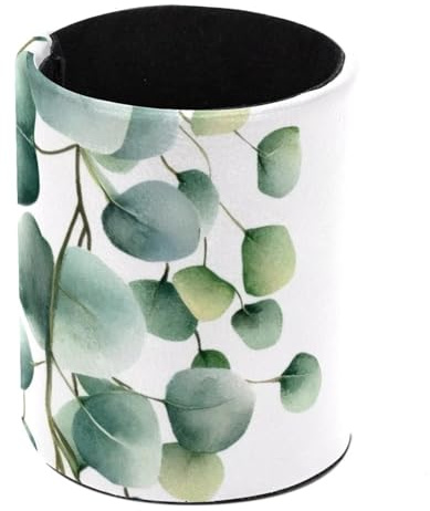 Akvarell salvia grön eukalyptusmönster penna pennhållare för skrivbord, rund pennkopp skrivbordsorganisatör för hem skola kontor förvaring kontorsmaterial (7,9 cm x 9,9 cm)