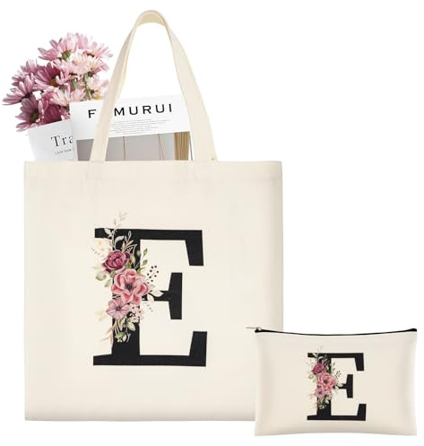 ABOHU Borsa Iniziale Personalizzata, Borsa Tote in Tela con Iniziali, borsa Shopper Donna Tote Bag Shopper Cotone, Cosmetica per Sposa Damigella, Borse in tessuto Donna, Mamma, Amica, Regali