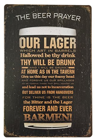 Tin Sign The Beer Prayer Metal Novelty Retro Vintage Wall Plaque 20x30cm Decorative Sign - Ideal for Pub Bar Office Home Bedroom Dining Room Kitchen - Cool Classic Gift Shabby Chic Present