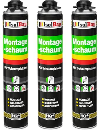 Isolbau - Bauschaum Montageschaum 3 x 750 ml PU-Schaum 1K Pistolenschaum Zargenschaum - Isolierung Abdichtung für Innen und Außen
