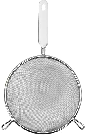 Fackelmann Stainless Steel Sieve, Colander, Large, White Handle Inlay, 18cm Diameter, Silver & White