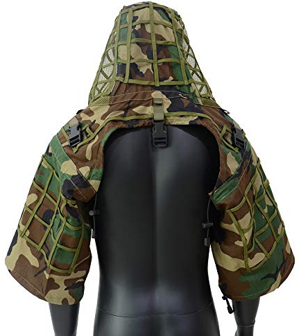 ROCOTACTICAL Sniper Ghillie Suit Foundation, Ripstop, Ghillie Viper Hood, Camouflage Sniper Coat (Woodland)