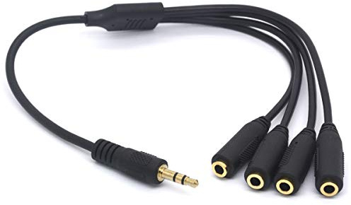 Tomost Kopfhörer-Splitterkabel mit 4-Wege-Anschluss, 3,5 mm, 3,5 TRS, Stereo-Klinkenstecker, für Handy, Tablet, Lautsprecher, Mikrofon, Headset, Smartphone (1 Male To 4 Female)