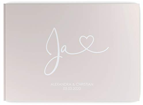 DeinWeddingshop Gästebuch zur Hochzeit - PERSONALISIERT mit Namen & Datum - Hardcover Buch, 104 Seiten, DIN A4 quer | Hochzeitsgästebuch Inhalt mit Fragen, JA