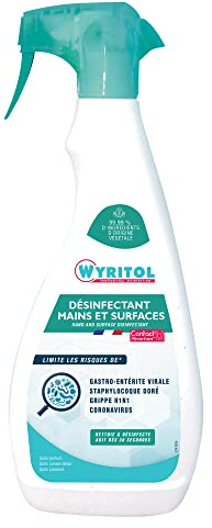 WYRITOL - Spray désinfectant mains et surfaces - Bactéricide, virucide et levuricide - Sans rinçage - action en 30 sec - Contact alimentaire - Formule naturelle - 750ML- Fabrication française