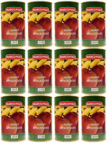Food-United Dunst-Obst APFEL-STÜCKE 12x Füllmenge 4,6KG ATG 4,05KG eingelegte Obst-Konserve für Apfel-Mus-Mark-Torten-Kuchen ohne Zuckerzusatz natürlich knackig spritzig-süß